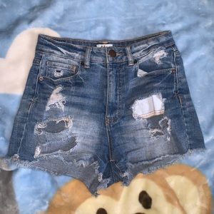 High Waisted Denim Ripped Shorts